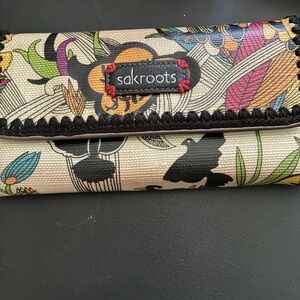 Sakroots Canvas Wallet with Colorful Floral and Bird Motif